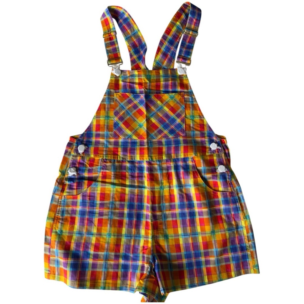WeWoreWhat Rainbow Plaid Overall Short Size M NWT